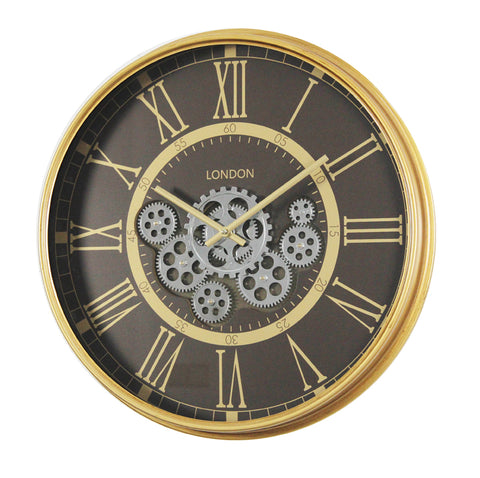 London 54.5 Cm Classic Gold Roman Numeral Moving Gold Gear Wall Clock
