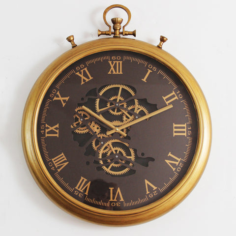 62 Cm Roman Numeral Vintage Gold Moving Gear Wall Clock