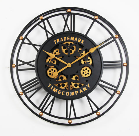 TRADEMARK 60.5 Cm Black & Gold Roman Numeral Moving Gear Wall Clock