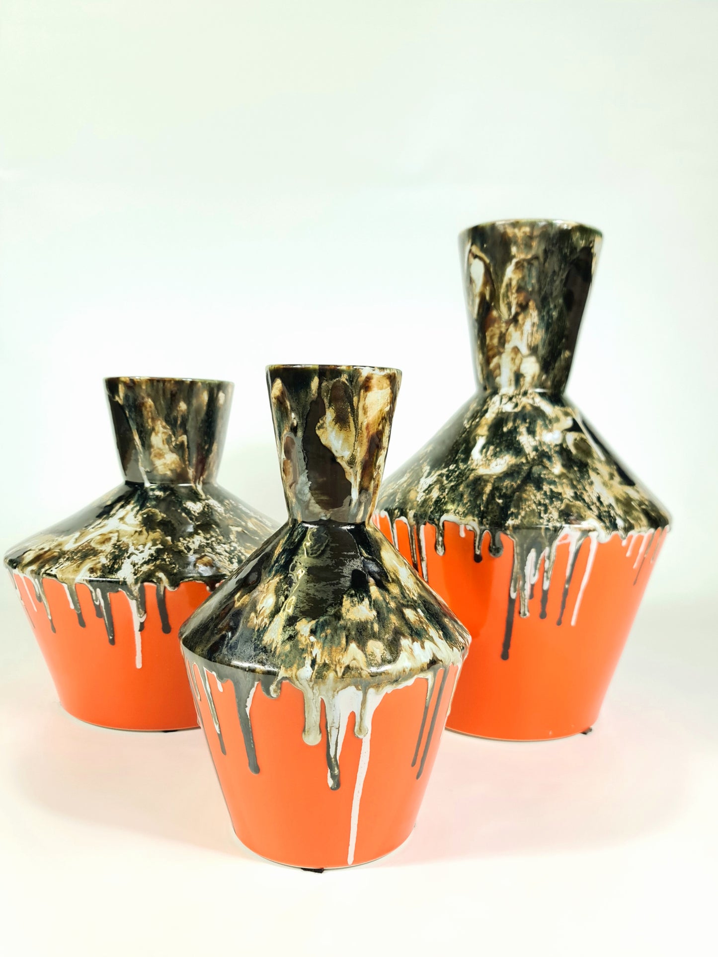 Large Textured Vintage Black And Orange Vase, Drip Painting (70% OFF)