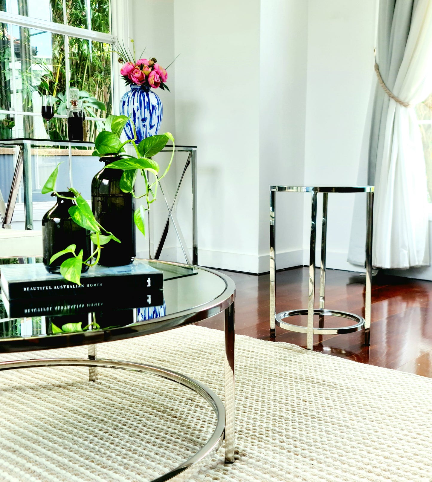 Dyako Mirror Stainless Steel Side Table with Mirror Top