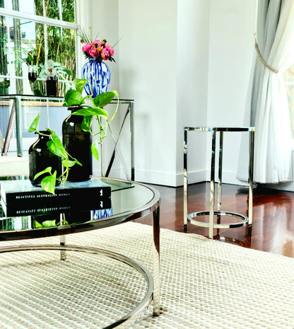 Dyako Mirror Stainless Steel Side Table with Mirror Top