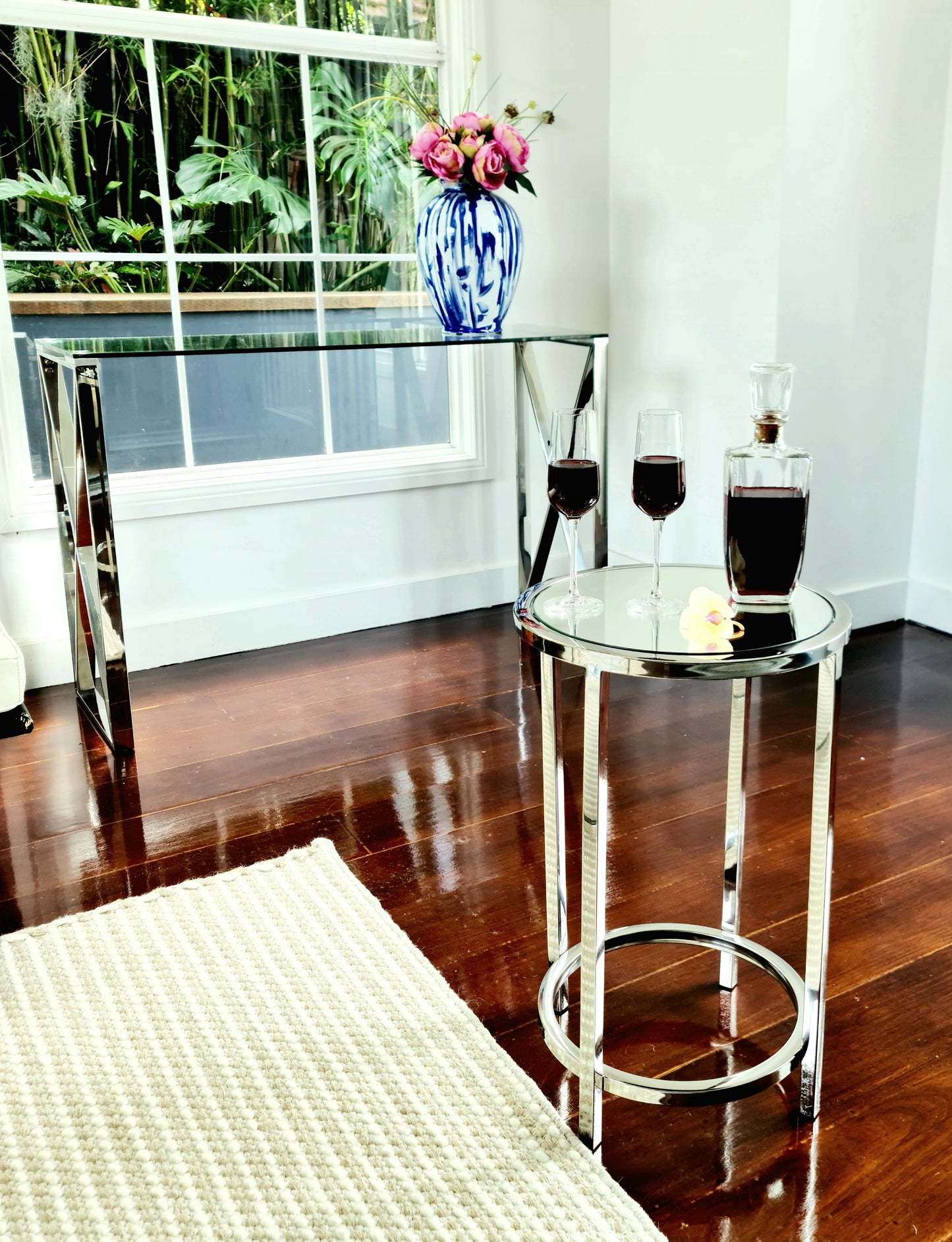 Dyako Mirror Stainless Steel Side Table with Mirror Top