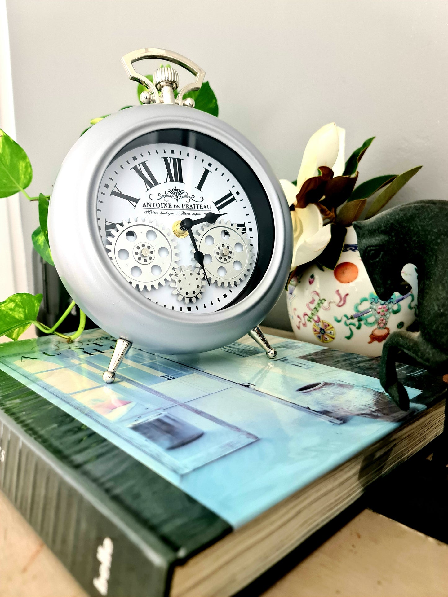 Antoine De Praiteau Victorian Grey Gear Table Clock