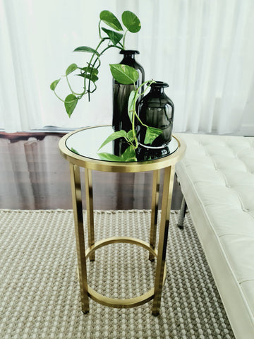 Dyako Gold Stainless Steel Side Table with Mirror Top (Free Clock)