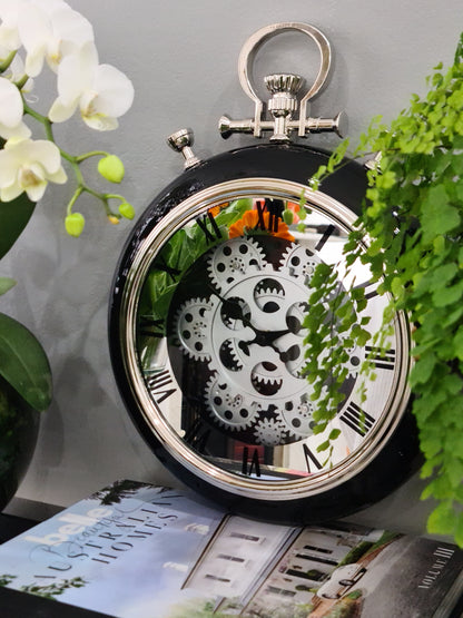 Roman Numeral 40 Cm Exposed Oval Gear Moving Mirror Clock