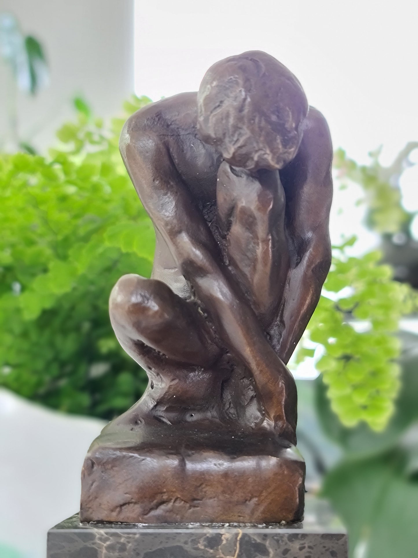 Nude  Male Seated Man, Style of Rodin On Marble Base