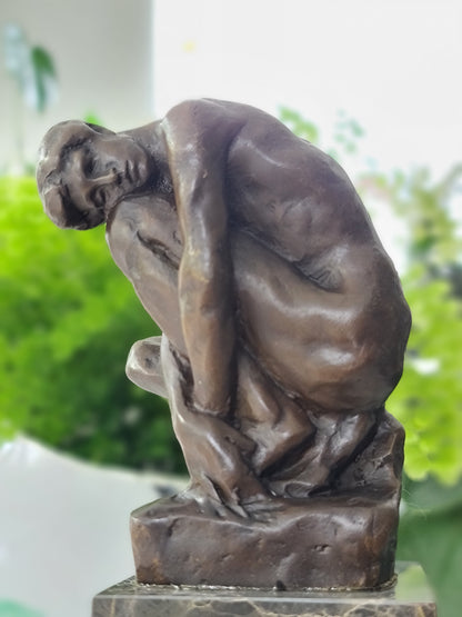Nude  Male Seated Man, Style of Rodin On Marble Base