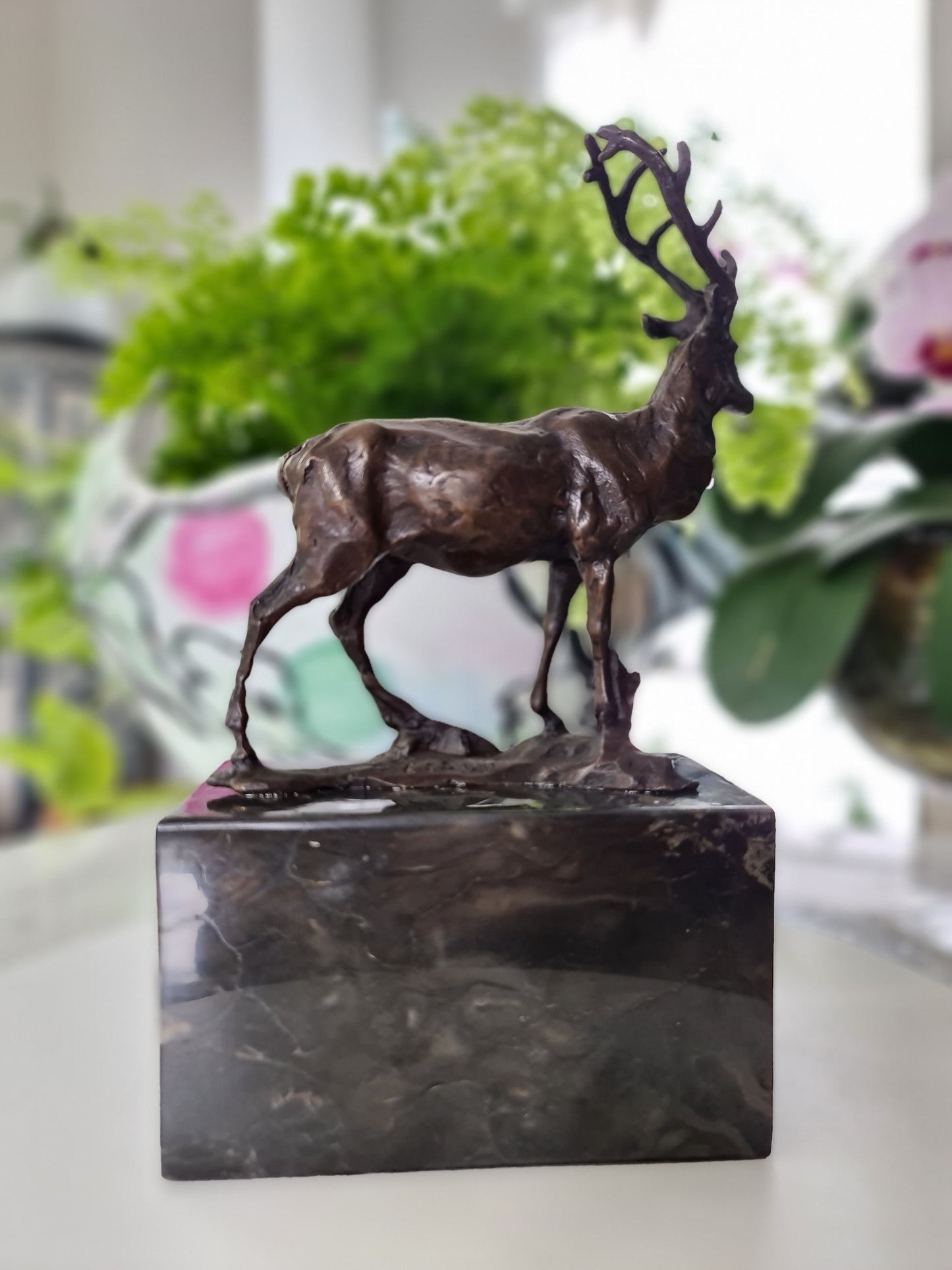 Art Deco Elk Deer Sculpture on Marble Base, Art,  Gift, Bookend