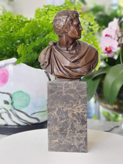 Bronze Sculpture Of  Caesar Augustus Bust On Marble Base