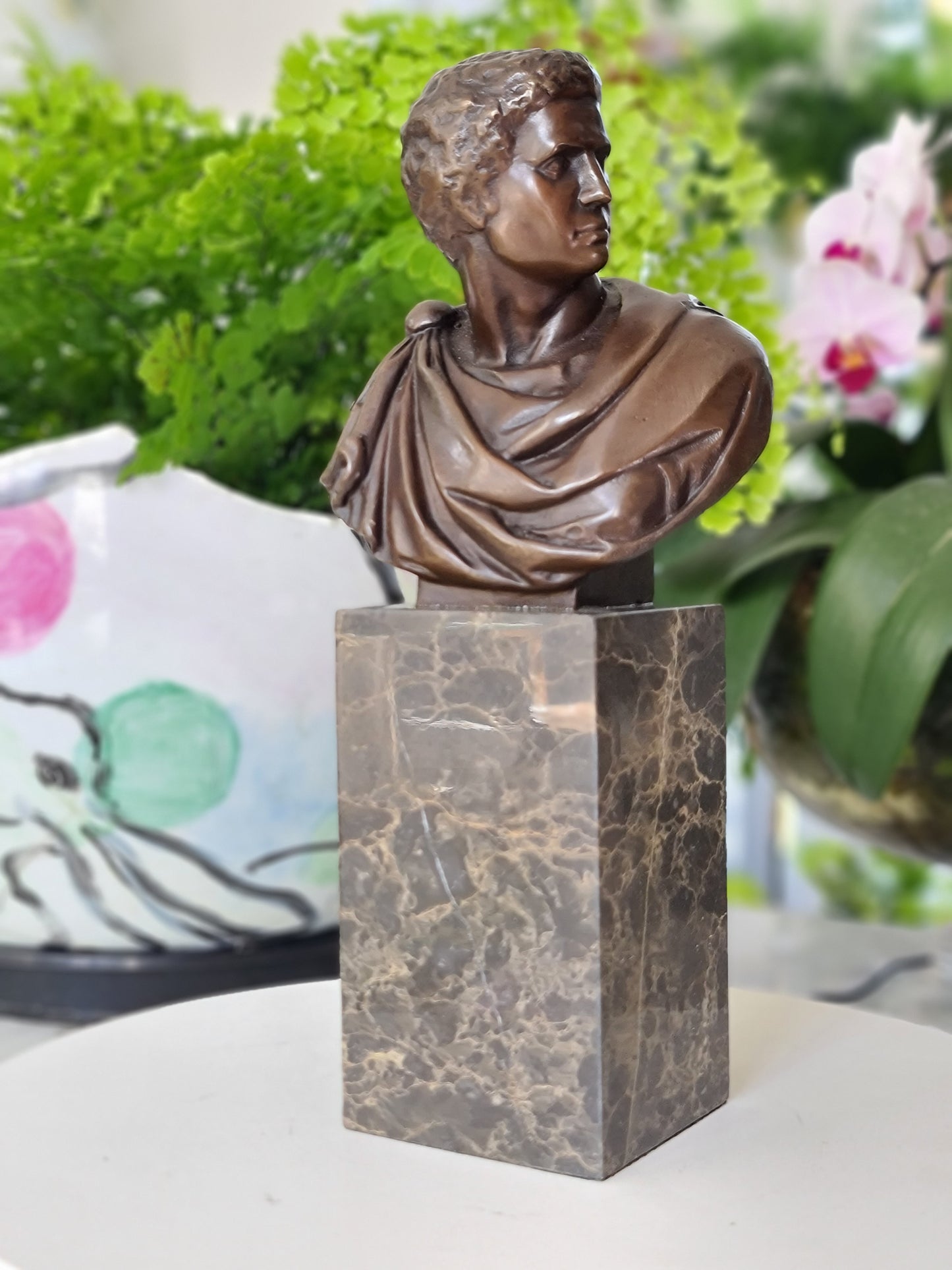 Bronze Sculpture Of  Caesar Augustus Bust On Marble Base