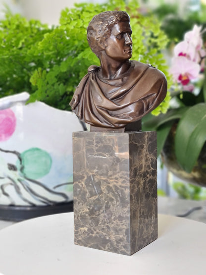 Bronze Sculpture Of  Caesar Augustus Bust On Marble Base