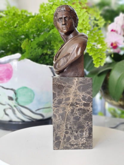 Bronze Sculpture Of  Caesar Augustus Bust On Marble Base