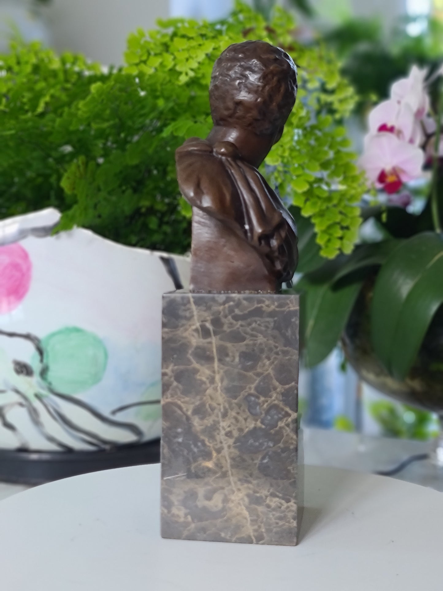 Bronze Sculpture Of  Caesar Augustus Bust On Marble Base