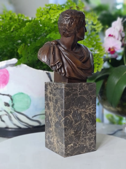Bronze Sculpture Of  Caesar Augustus Bust On Marble Base