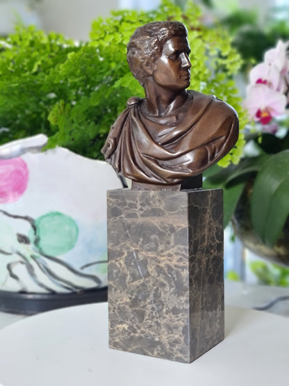Bronze Sculpture Of  Caesar Augustus Bust On Marble Base