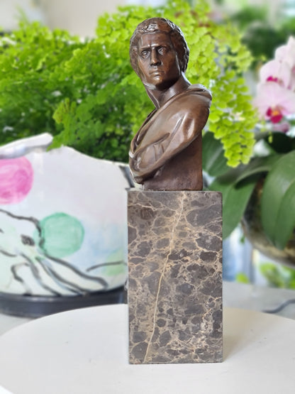 Bronze Sculpture Of  Caesar Augustus Bust On Marble Base