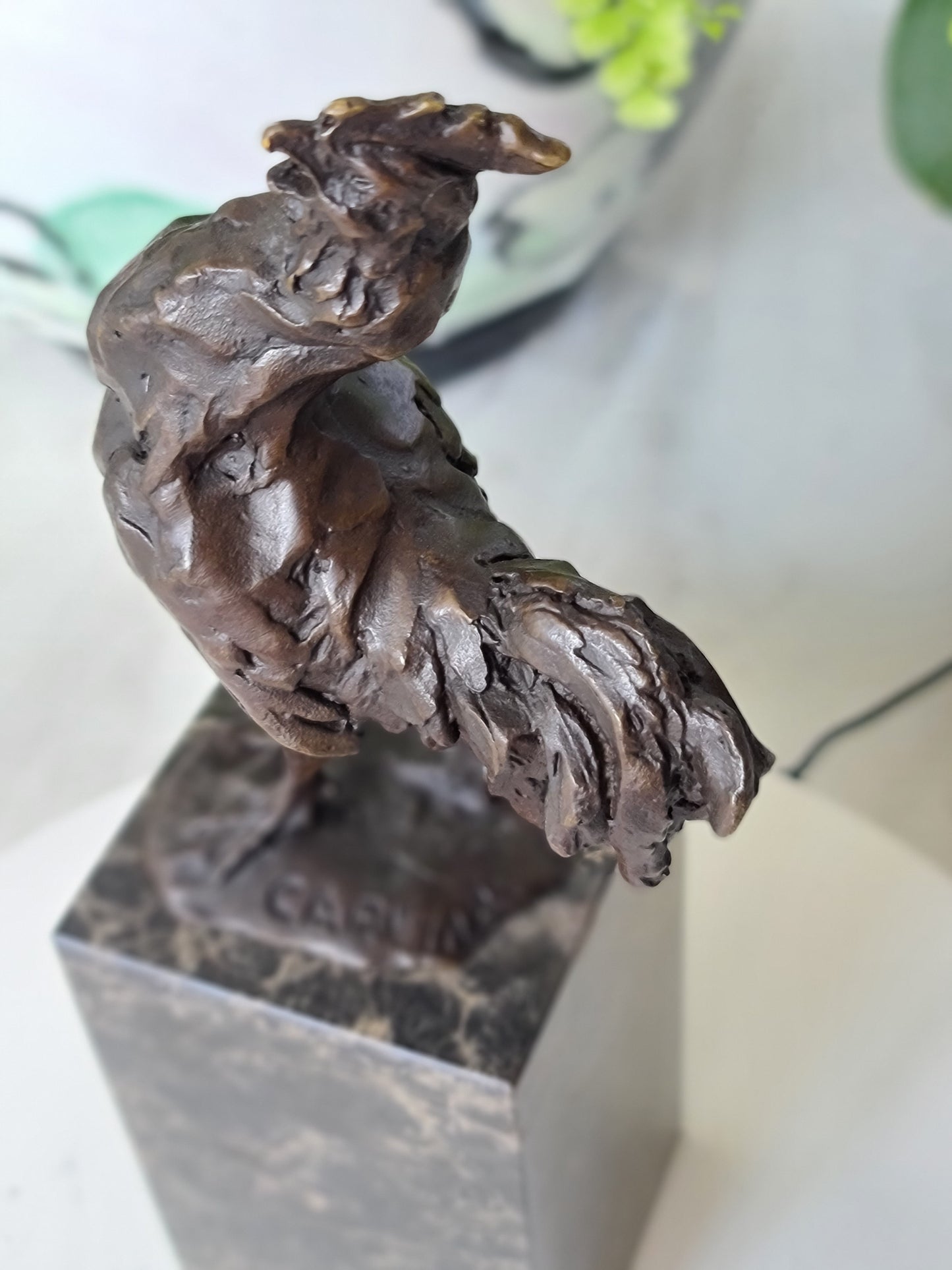 Rooster Bronze Sculpture on Marble Top