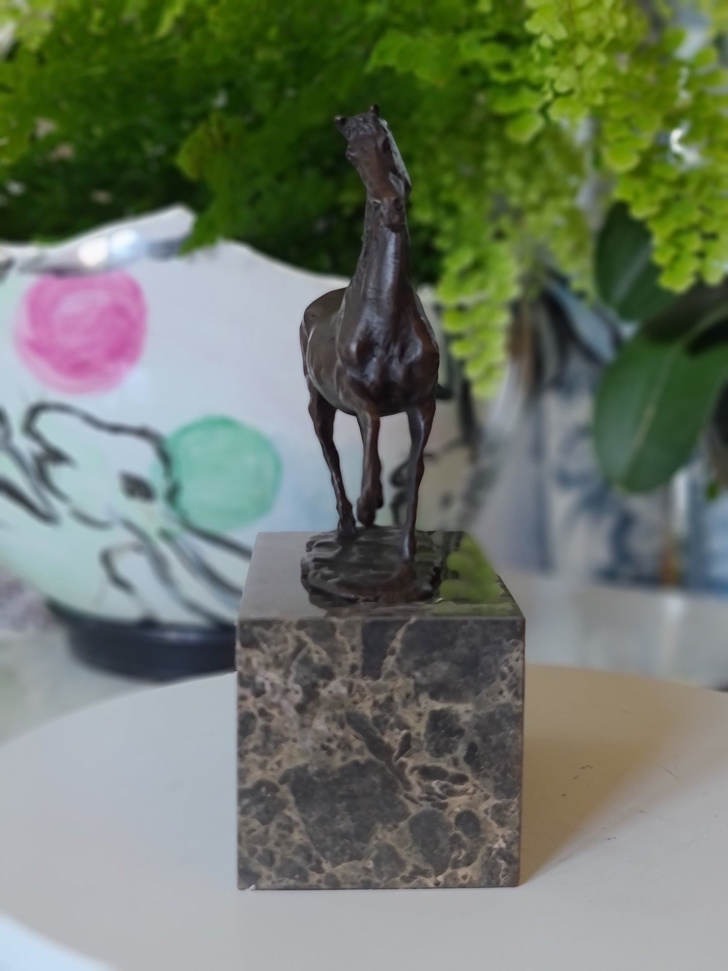 Bronze sculpture of Horse Galloping Artwork On Marble