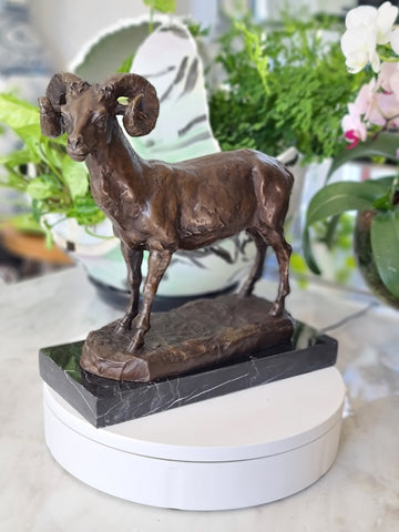 Ibex, Wild Mountain Goat, Steinbock, Bouquetin Bronze Sculpture