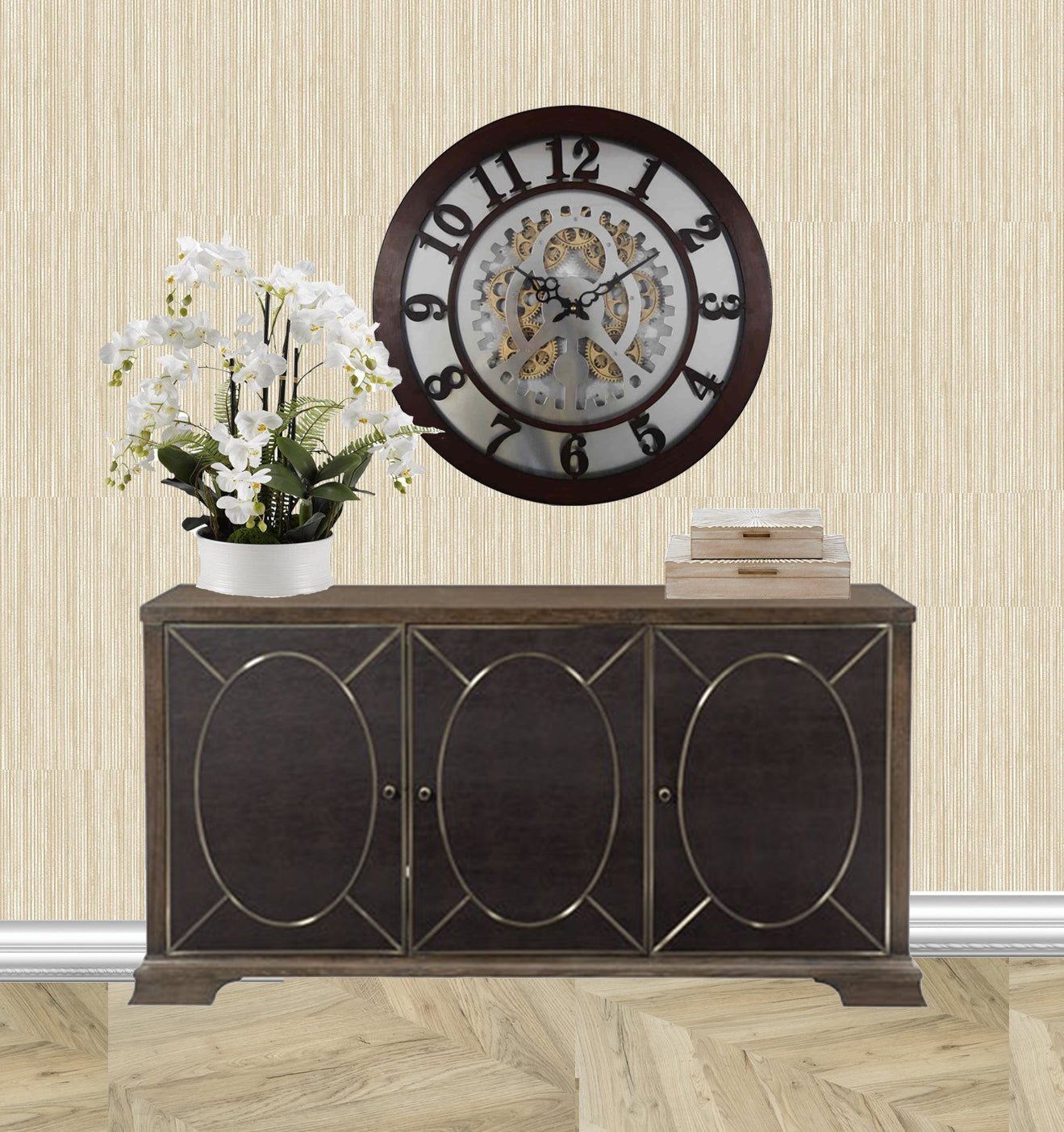Large 44 Cm Metal Gear Detail Wall Clock