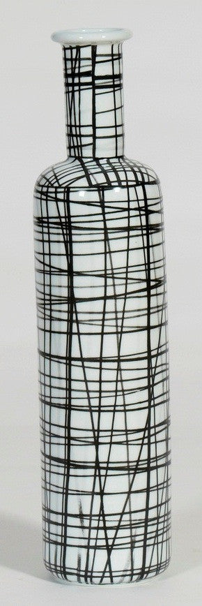 Xtra Tall Hand printed Vase, Graphic black & white pattern