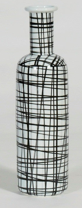 X-Xtra Tall Hand painted Vase, Graphic black & white pattern