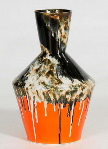Large Textured Vintage Black And Orange Vase, Drip Painting (70% OFF)