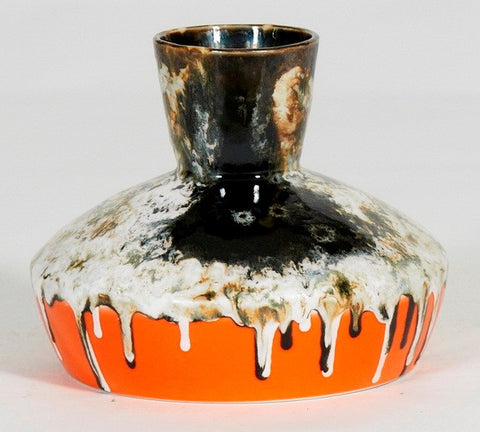 Small Geometric Textured Vintage  Black And Orange Vase, Drip Painting (70% OFF)