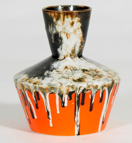 Large Geometric Textured Vintage Black And Orange Vase, Drip Painting (70% OFF)