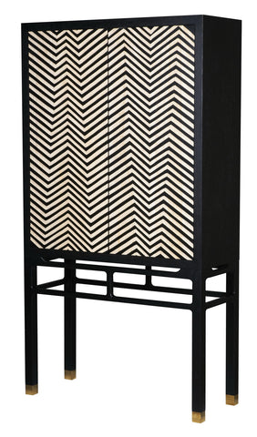 Zig Zag Carved Black Cabinet With Gold Copper Feet ( price reduced)