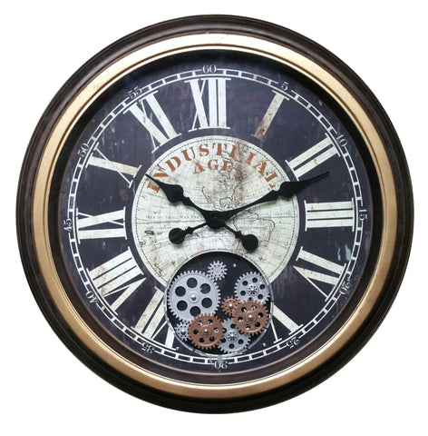 Roman Numeral 58.9 Cm Industrial Age Vintage Gear Moving Clock