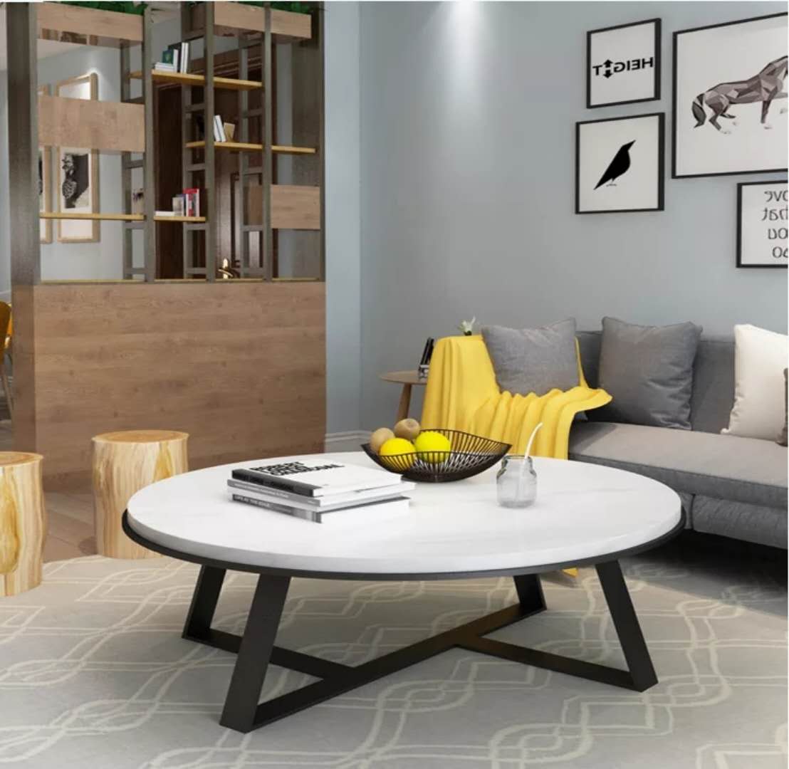 Aska Polished Stainless Steel or Black Coffee Table with White Marble Top (Pick up only)