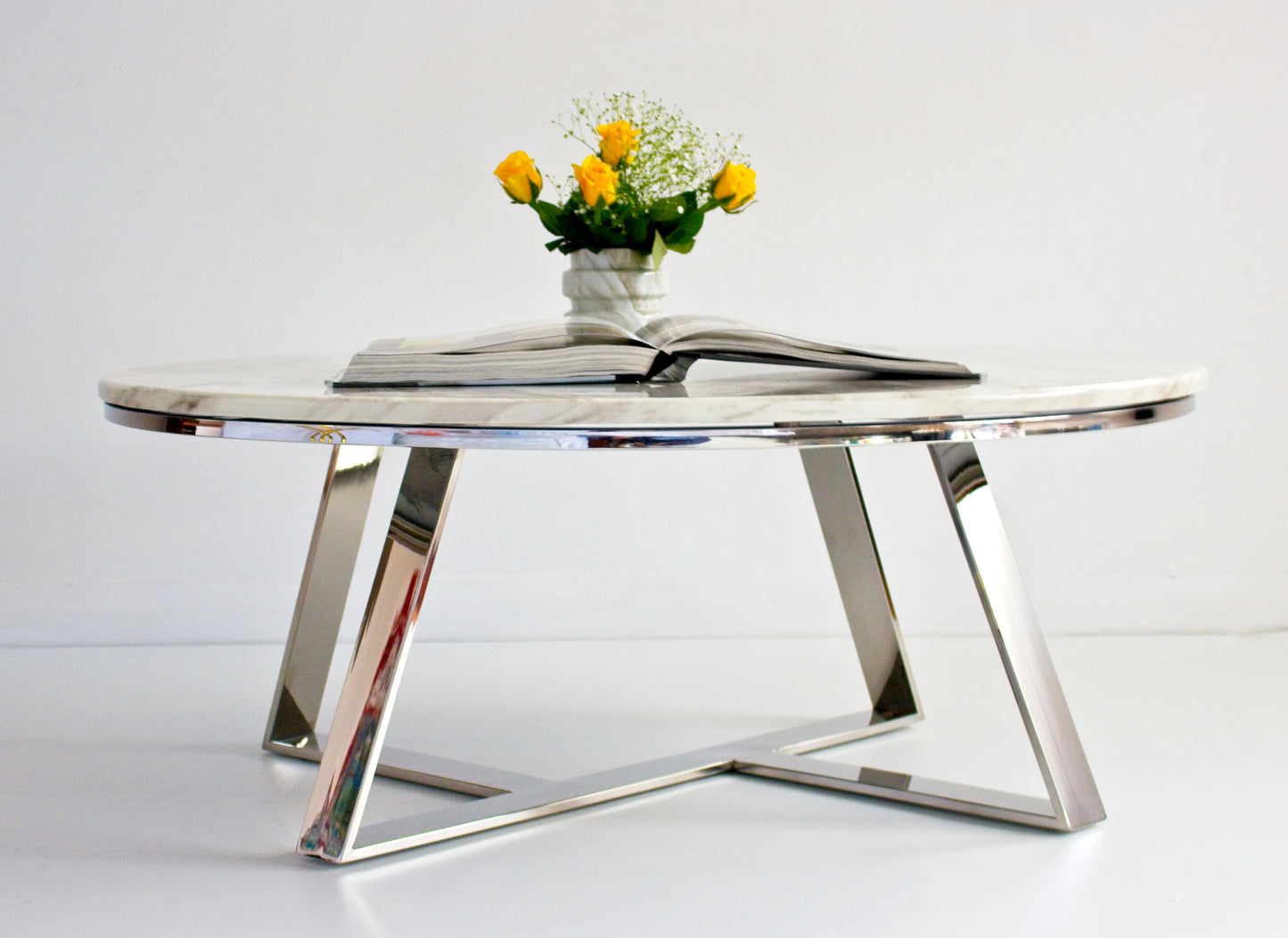 Aska Polished Stainless Steel or Black Coffee Table with White Marble Top (Pick up only)