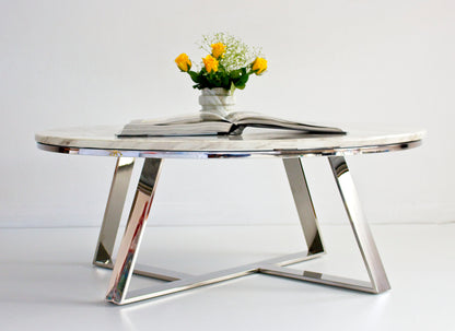 Aska Polished Stainless Steel or Black Coffee Table with White Marble Top (Pick up only)