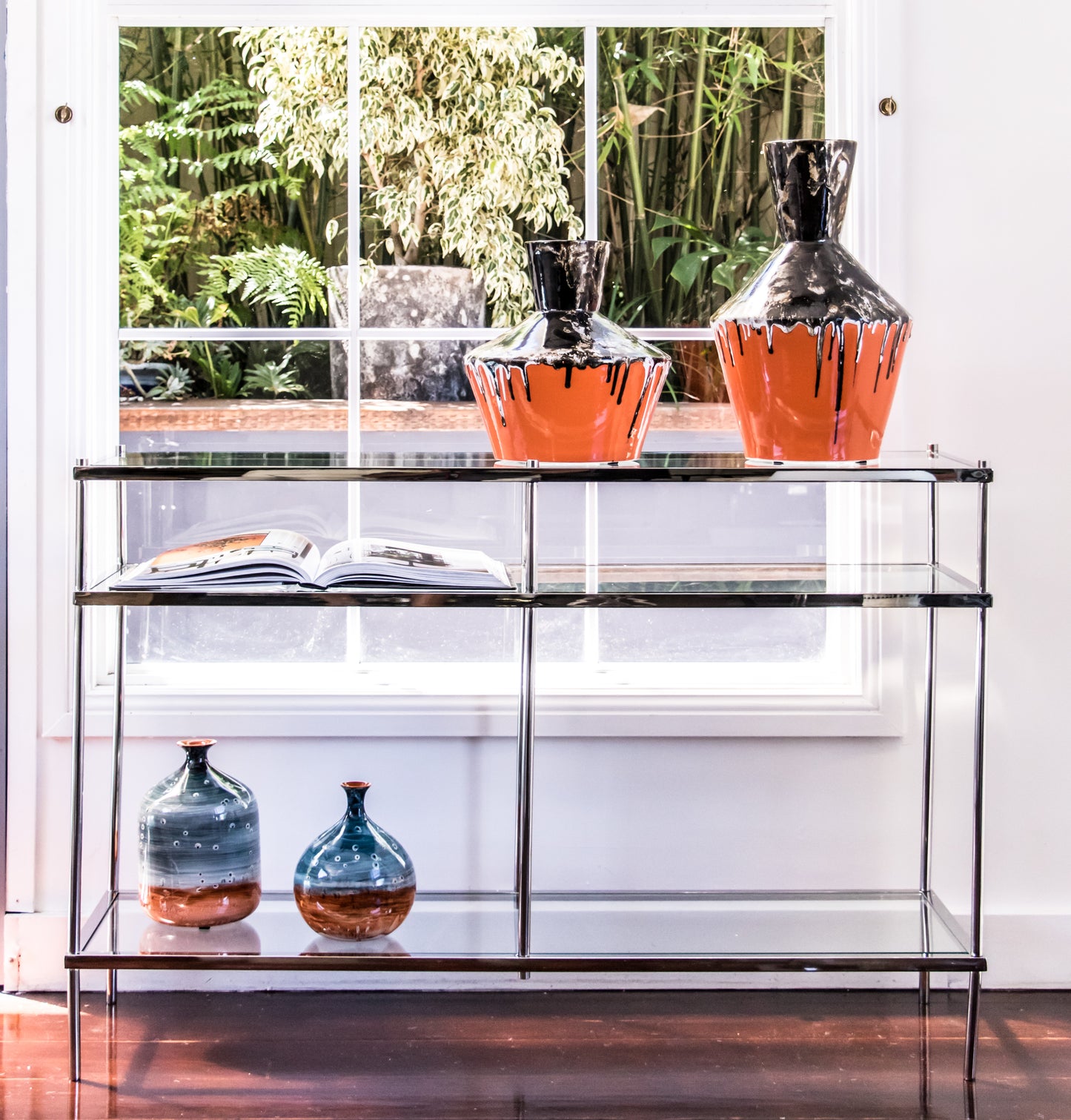 Large Textured Vintage Black And Orange Vase, Drip Painting (70% OFF)