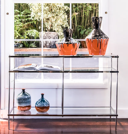 Large Textured Vintage Black And Orange Vase, Drip Painting (70% OFF)