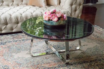 Belen Polished Stainless Steel Coffee Table with Black Marble Top (Pick up only)