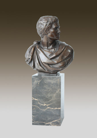 Bronze Sculpture Of  Caesar Augustus Bust On Marble Base, Art,  Gift, Bookend