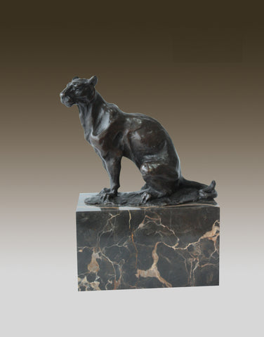   African Lion,Leopard, Cougar Bronze Sculpture On Marble Base 
