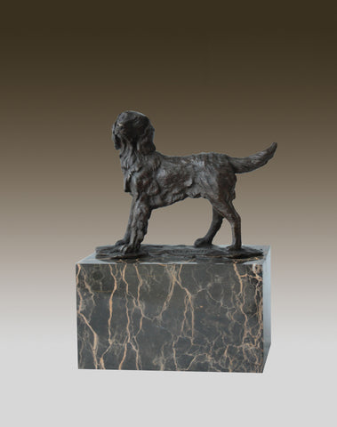 Spaniel Dog Solid Bronze Sculpture on Marble Base, Art,  Gift, Bookend