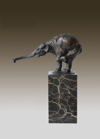 Elephant Figurine Bronze Sculpture: Art Dco Wildlife on Marble