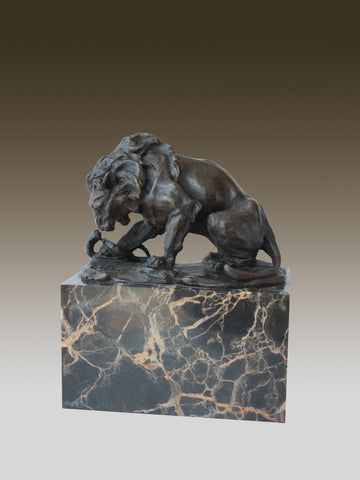 Snake And Lion Bronze Sculpture on marble base