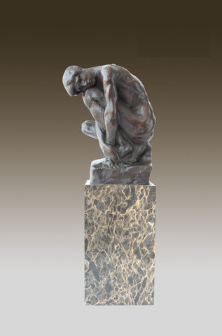 Nude  Male Seated Man, Style of Rodin On Marble Base