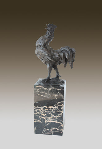 Rooster Bronze Sculpture on Marble Top