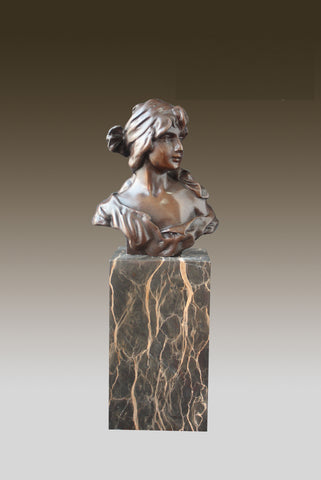 Beautiful Bust Of Royal Maiden Sculpture On Marble Base