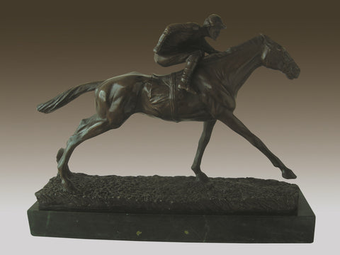 Horse & Jockey Bronze Statue on Marble Base