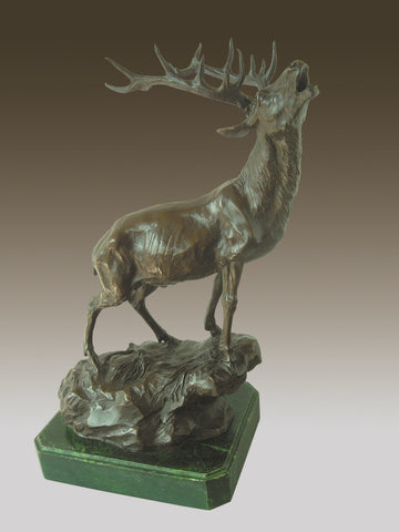 Art Elk Stag Buck Deer Hunter Bronze Marble Base Sculpture Statue