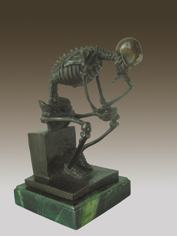 Bronze Statue Skull Skeleton thinker sculpture Art Deco
