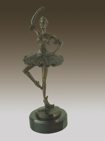 Ballerina Bronze Sculpture Of Dancing Woman On Marble Base